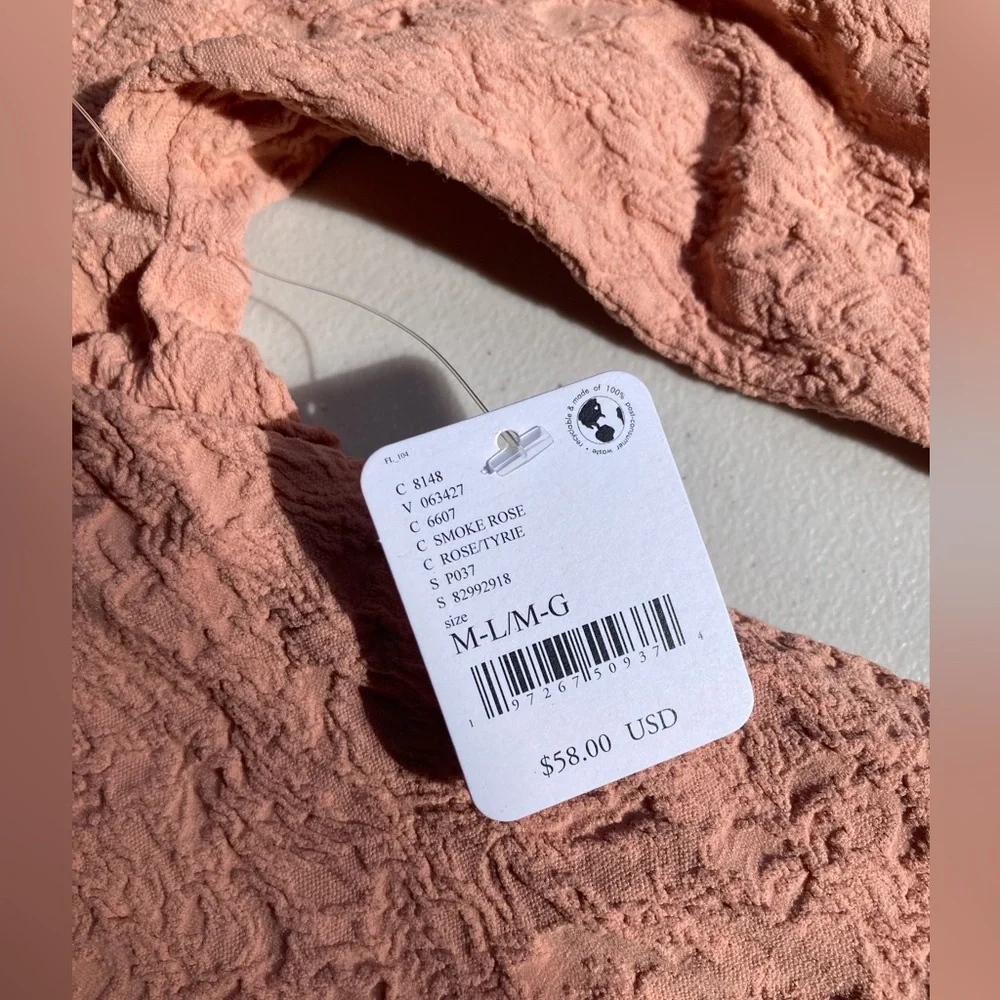 Free People Smoke Rose Have It All Pink Floral Crinkle Long Sleeve Textured Top